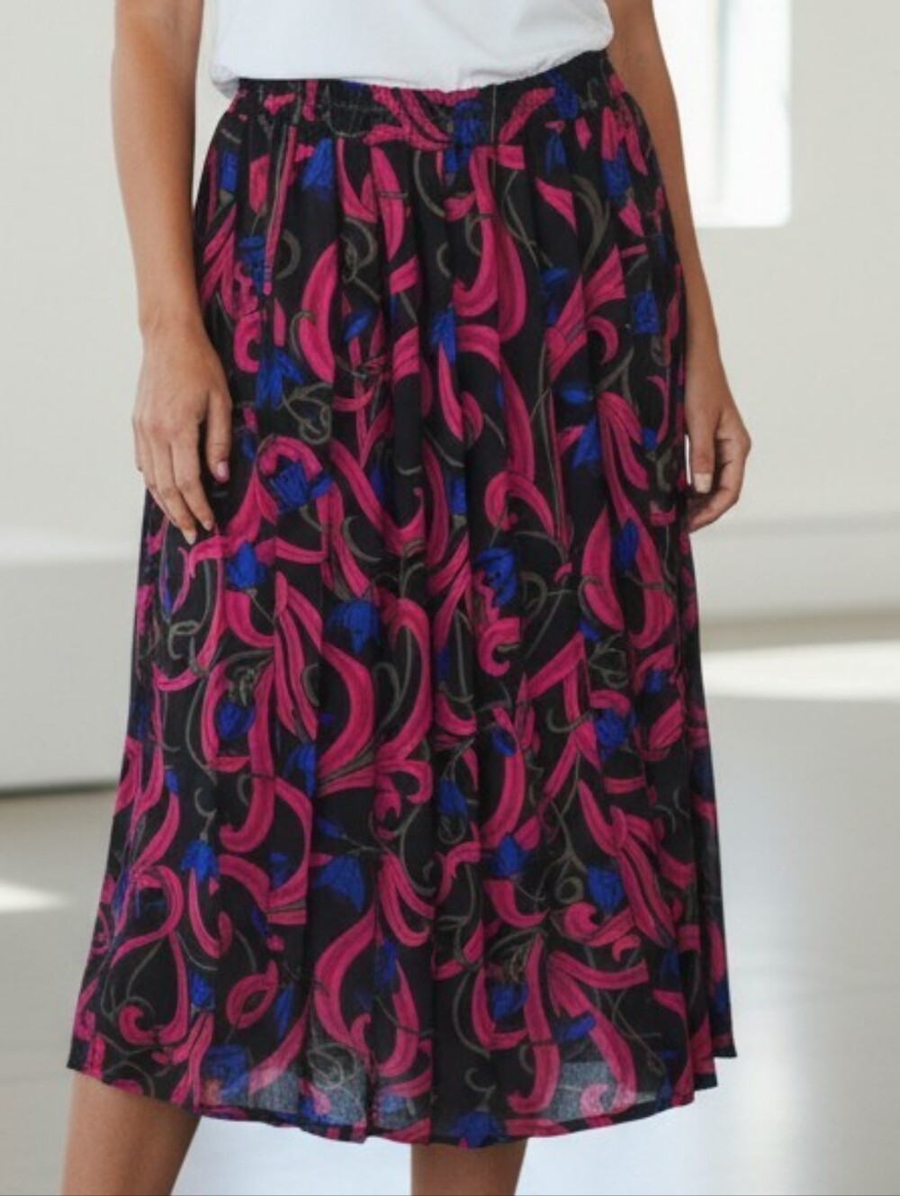 Vintage 1980s Jessica Cole Skirt With A Black Floral Print In EUC